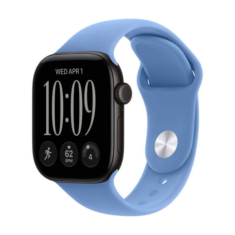 Apple Watch Series 12, 42 mm, Black Aluminum Wildflower Blue Sport Band M/L